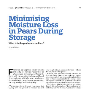 201907 Fresh Quarterly article. Minimising moisture loss in pears during storage: what is in the producer's toolbox? by Anna Mouton.
